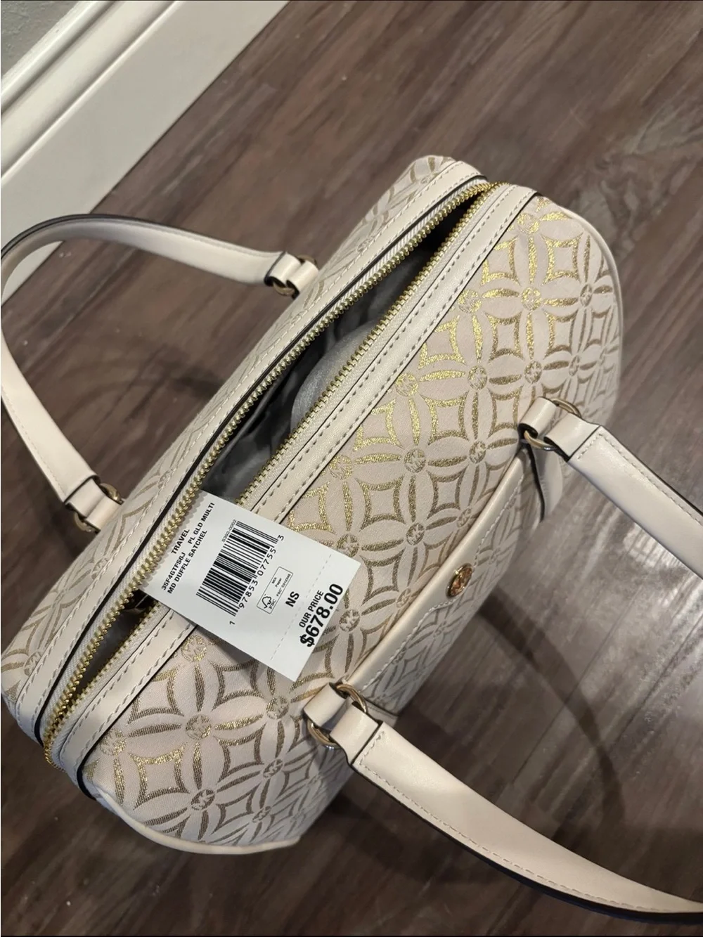 Michael Kors Cream and Gold Logo Satchel